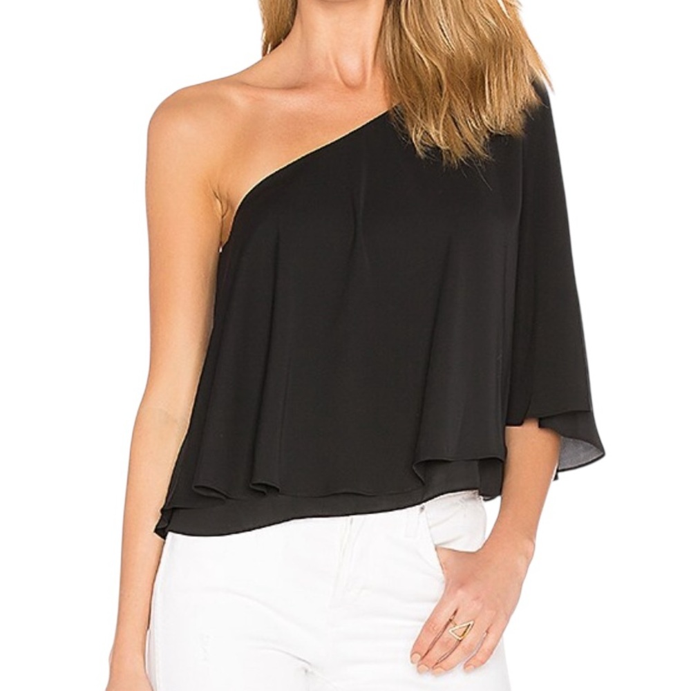 Amanda Uprichard Arosa one-shoulder top in silky black polyester